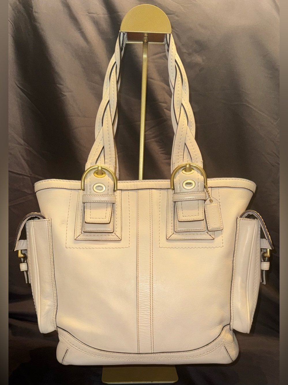 Coach Vintage Soho Mia Cream Leather Braided Tote Bag Handbag 10049 Y2K Boho